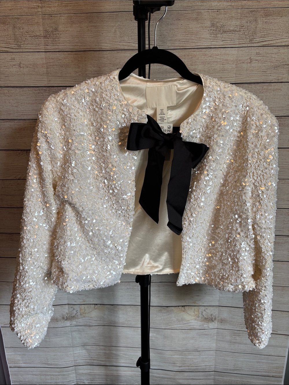 NWT Sequin Cropped Blazer with Black Bow Tie